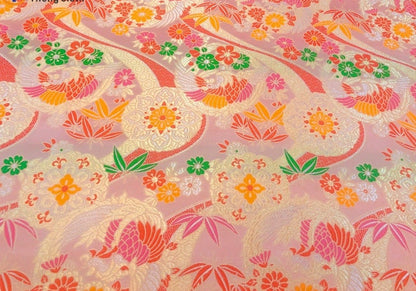 Chinese Silk Brocade Fabric: Crane Pattern, Red Jacquard (59" Wide)