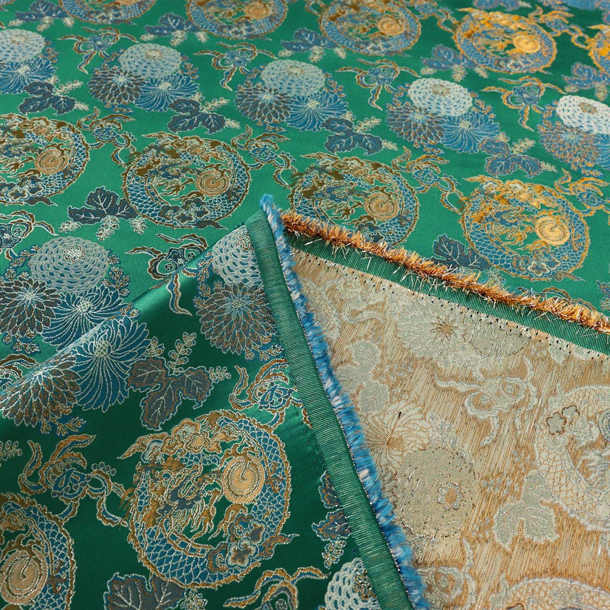 Dragon Jacquard Fabric: Ancient Asian Totem Pattern, 55" Wide