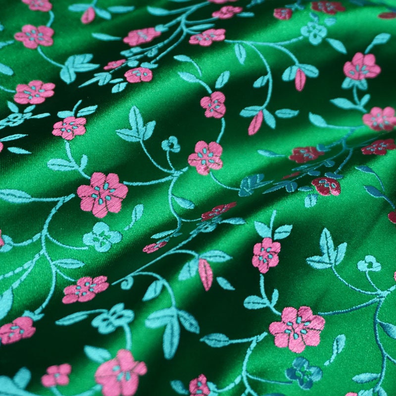 Floral Silk Brocade Fabric: Delicate Tangled Flowers, 45"W