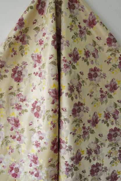 Yellow Jacquard Woven Fabric: 3D Embossed Flower Pattern, 57" Wide