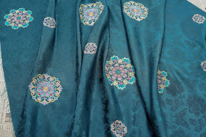 Embroidered Lotus Silk Brocade Fabric: Tibetan Robe, Cheongsam Sewing Material