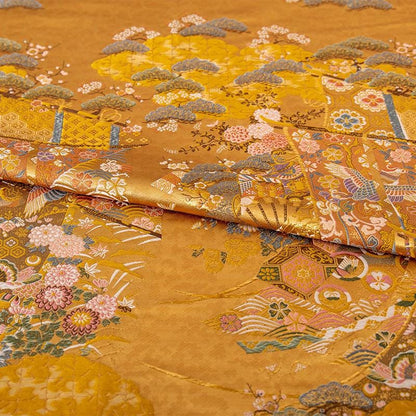 Gold Rose Brocade Fabric: 55" Zen Flower Upholstery, Costume, Decor
