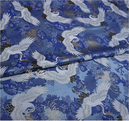 Crane Jacquard Satin Fabric: Japanese Brocade, Silver Grey, 29.5"W