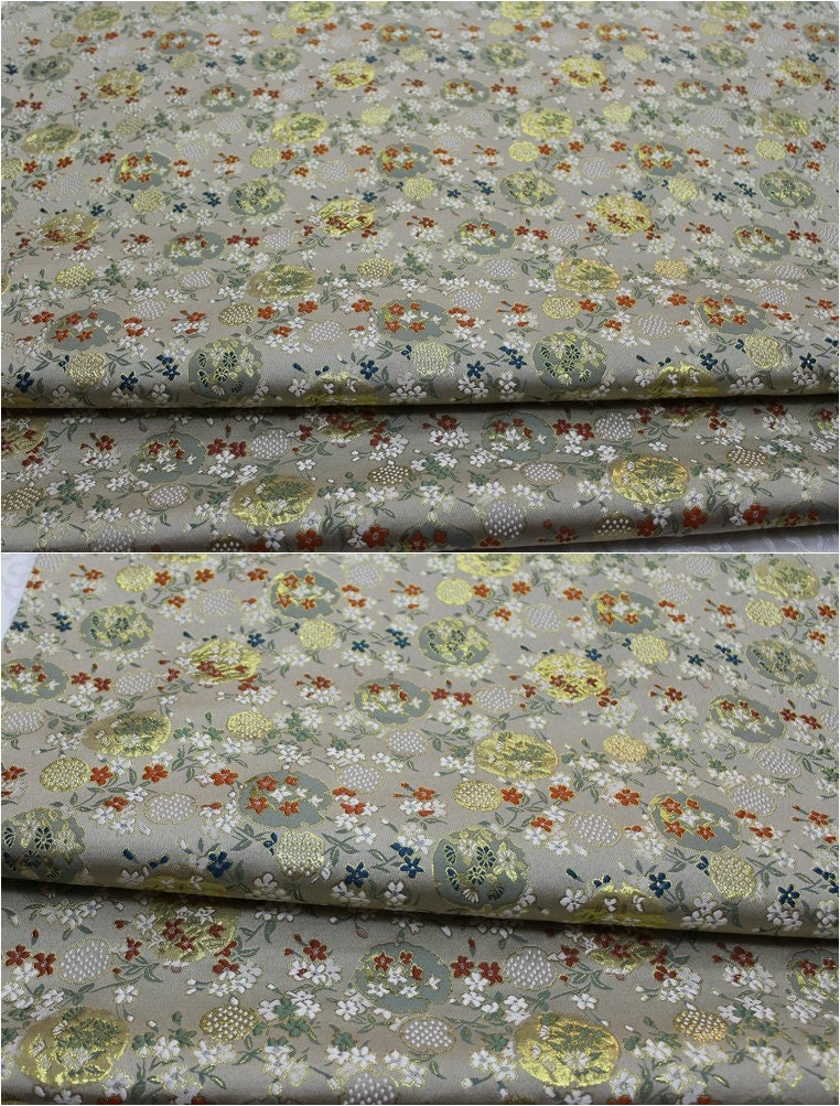 Japanese Dianthus Silk Brocade Fabric: Kimono Bowknot Sewing Material