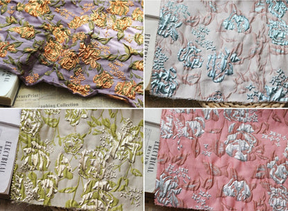 Gold Thread Floral Jacquard Fabric: 3D Texture, 55" Wide