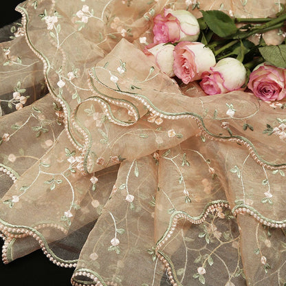Embroidered Lace Fabric: 50"W Floral Bridal Wedding Polyester Lace By The Meter