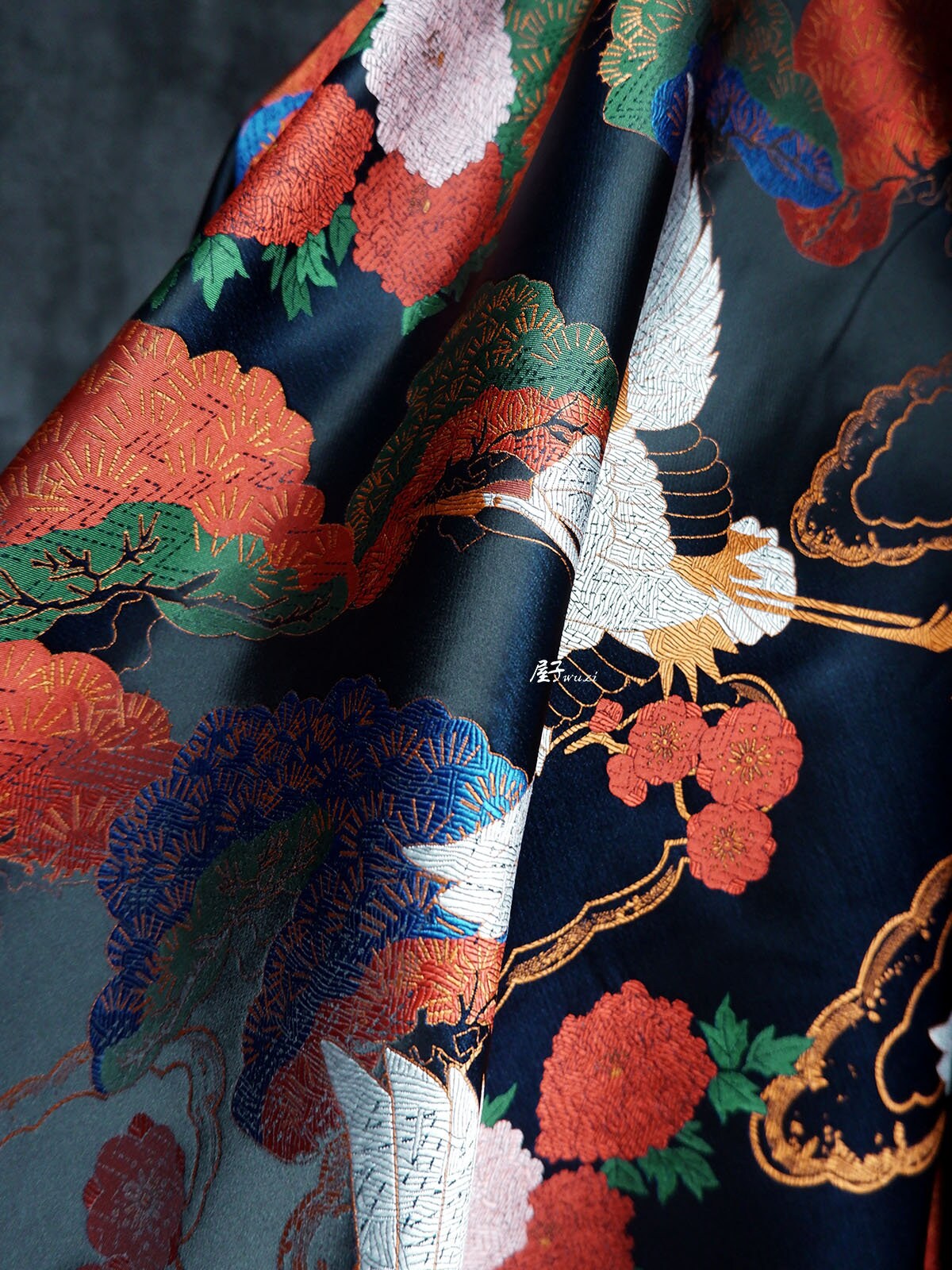 Crane Bird Jacquard Fabric: Designer Sewing Material, 57" Wide