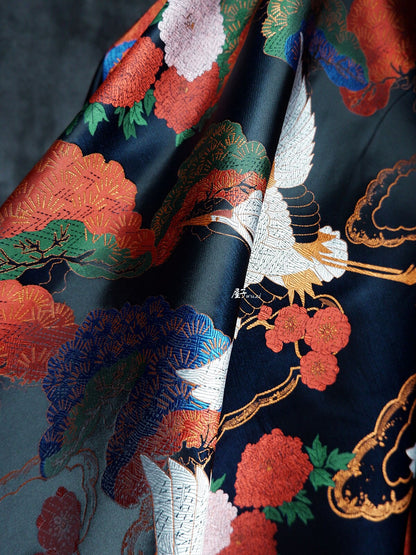 Crane Bird Jacquard Fabric: Designer Sewing Material, 57" Wide