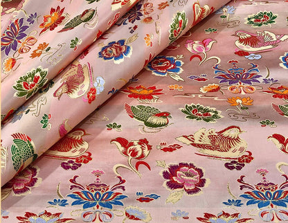 Mandarin Duck Brocade Fabric: 59"W Floral Embroidery, Wedding Dress Material