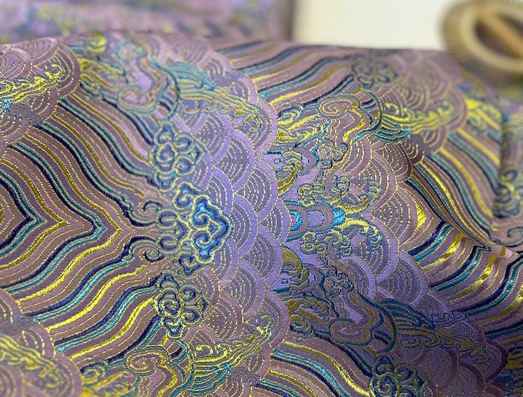 Lilac Ocean Waves Brocade Fabric: 29.5" Wide Rayon Silk Jacquard