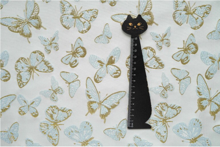 Gold Thread Butterfly Jacquard Fabric: 59" Wide, Upholstery & Drapery By Meter