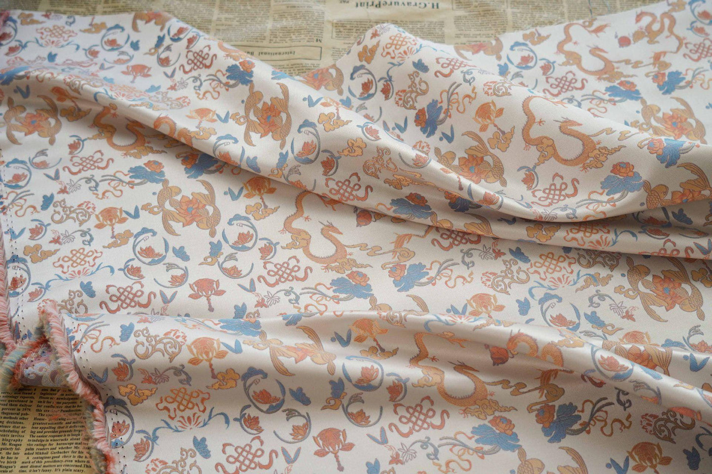 Dragon Flower Jacquard Fabric: Retro Woven Upholstery, 65" Wide
