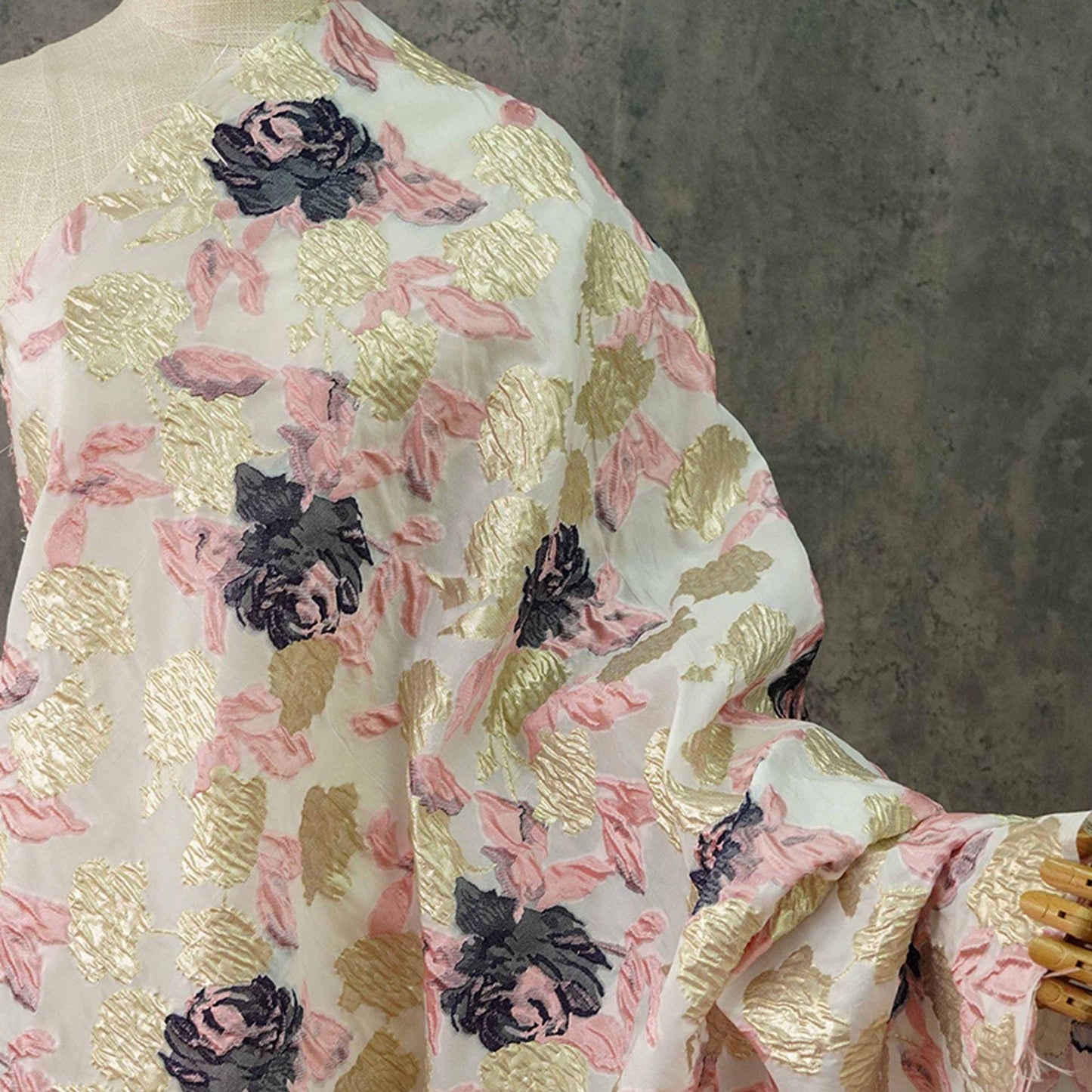 Gold Thread Jacquard Fabric: 53"W Retro Palace Damask - By The Meter