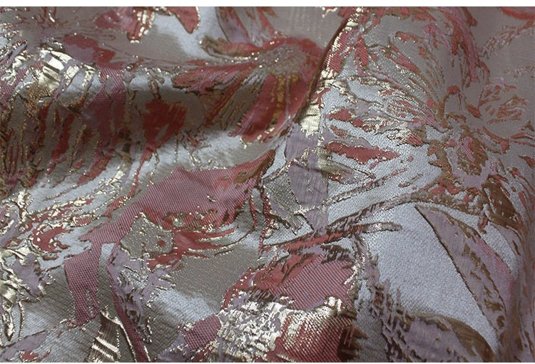 Gold Thread Jacquard Fabric: 3D Flower Design, 56" Wide