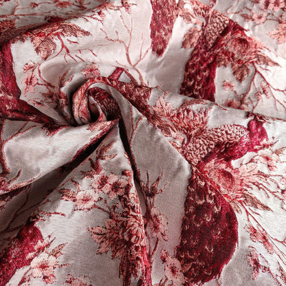 Red Peacock Jacquard Fabric: Embossed Woven Upholstery, Costume, Decor - 56"W