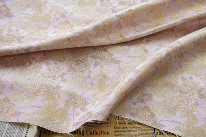 Gold Thread Pink Flower Jacquard Fabric: 3D Embossed Woven, 55"W