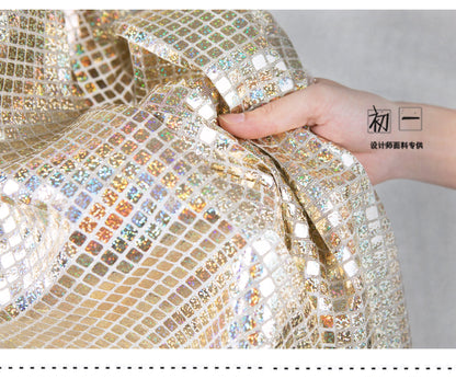 Gold Geometric Sequined Mesh Fabric, Wedding Designer Fabric, 37.5" Wide