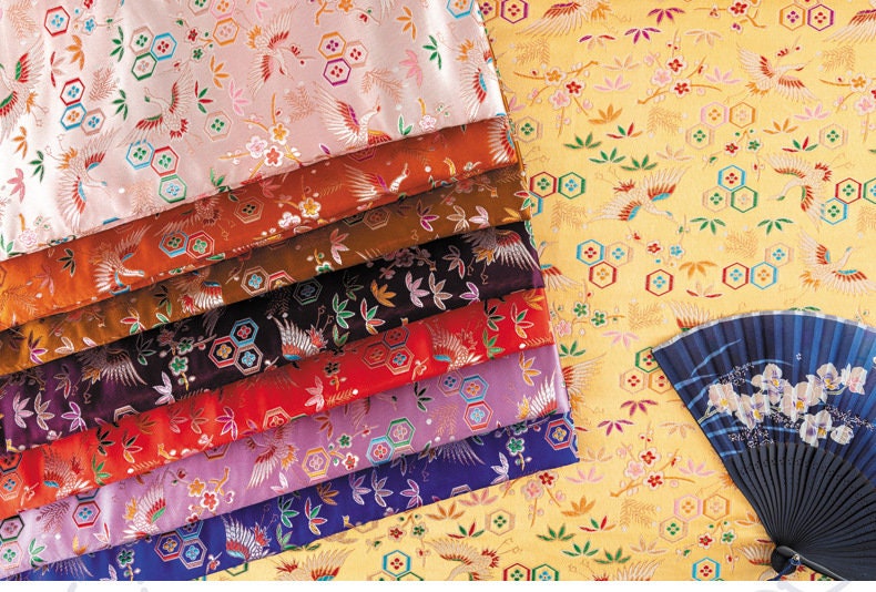 Gold Crane Embroidery Jacquard Fabric: Chinese New Year Damask (By The Meter)