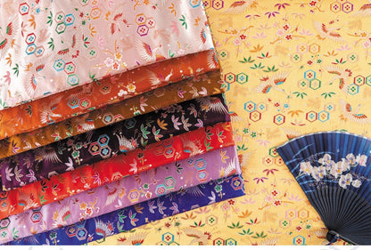 Gold Crane Embroidery Jacquard Fabric: Chinese New Year Damask (By The Meter)