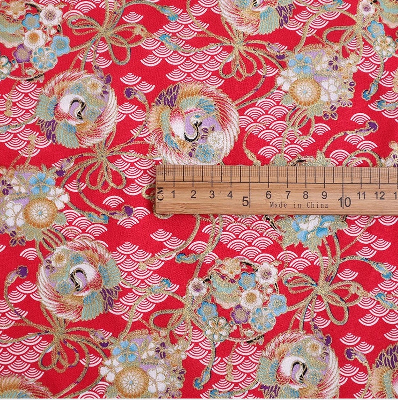 Japanese Crane Print Fabric: 100% Cotton Sewing Material