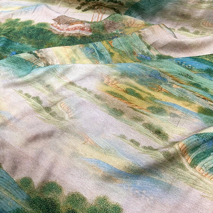 Tencel Ramie Fabric: Landscape Print Sewing Material