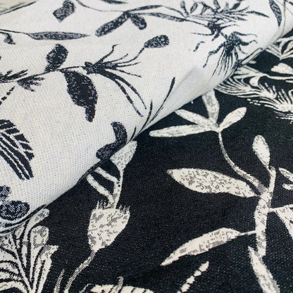 Black & White Lurex Jacquard Fabric: 3D Embossed Plant Pattern, 58" Wide