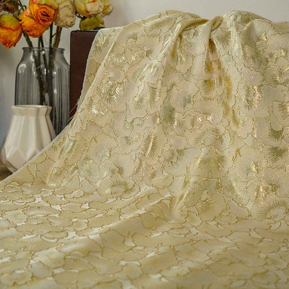 Gold Ginkgo Jacquard Fabric: Beige Costume Dress Satin (59"W)