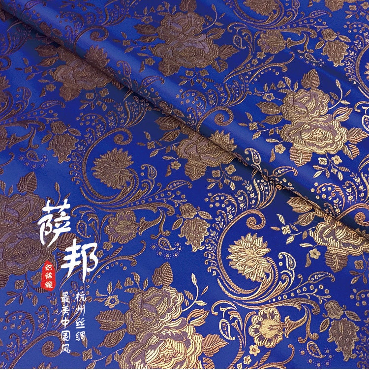Tissu brocart pivoine européen vintage : Cheongsam Qipao en soie et rayonne