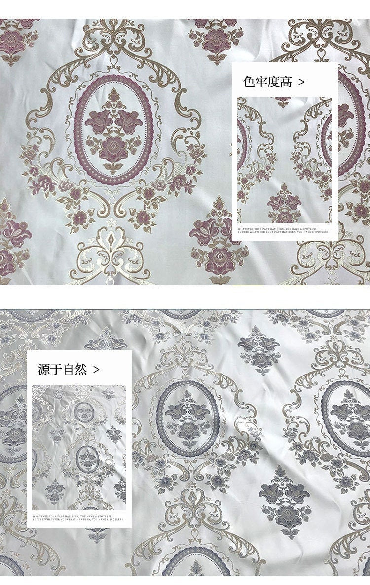 Palace Style Brocade Jacquard Fabric: Red, Gray & Pink Damask (By The Meter)