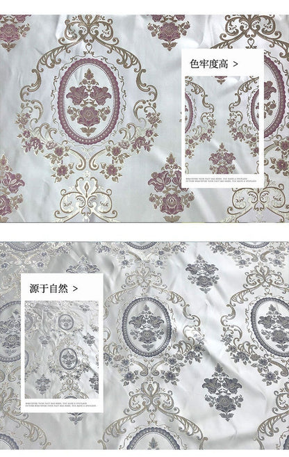 Palace Style Brocade Jacquard Fabric: Red, Gray & Pink Damask (By The Meter)