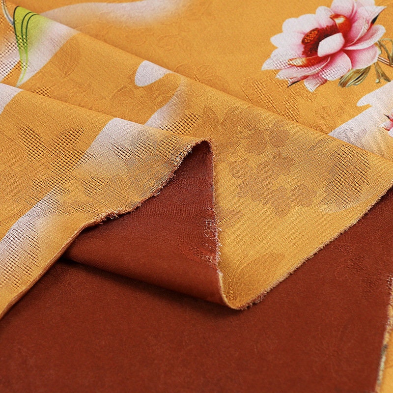 Floral Tea Silk Satin Fabric - 59"W Digital Print