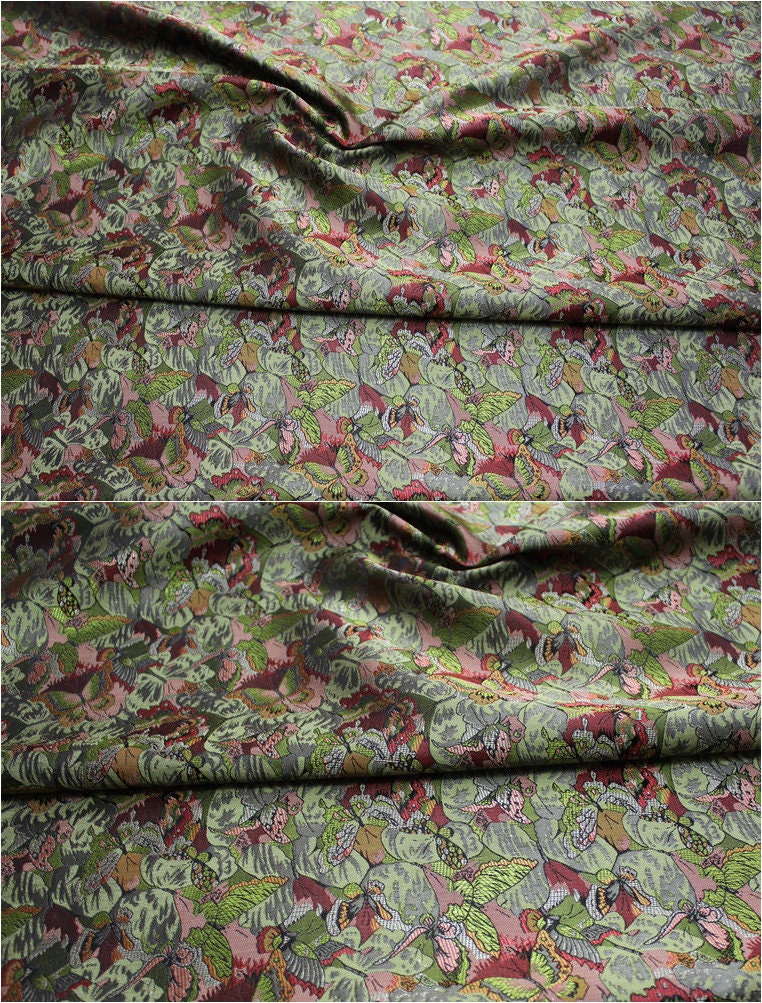 Butterfly Peony Silk Brocade Fabric: 35" Wide, Chinese Wedding Fabric