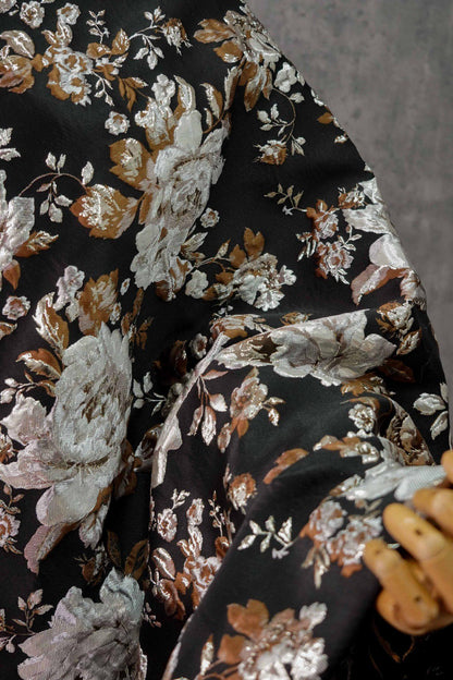 Gold Thread Floral Jacquard Fabric: 3D Texture Upholstery, 56"W