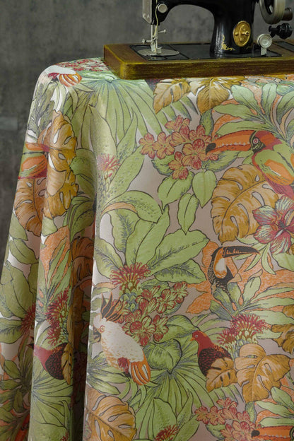 Tissu Jacquard Perroquet : Texture Peinture Feuille Verte, 152 cm de large