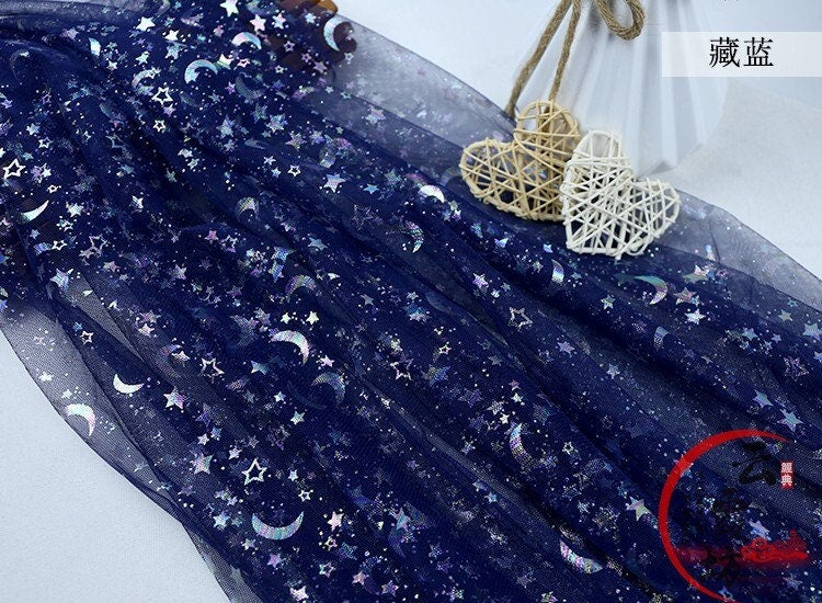 Symphony Foil Star and Moon Mesh Fabric, Wedding Costume, Cosplay (59" Wide)
