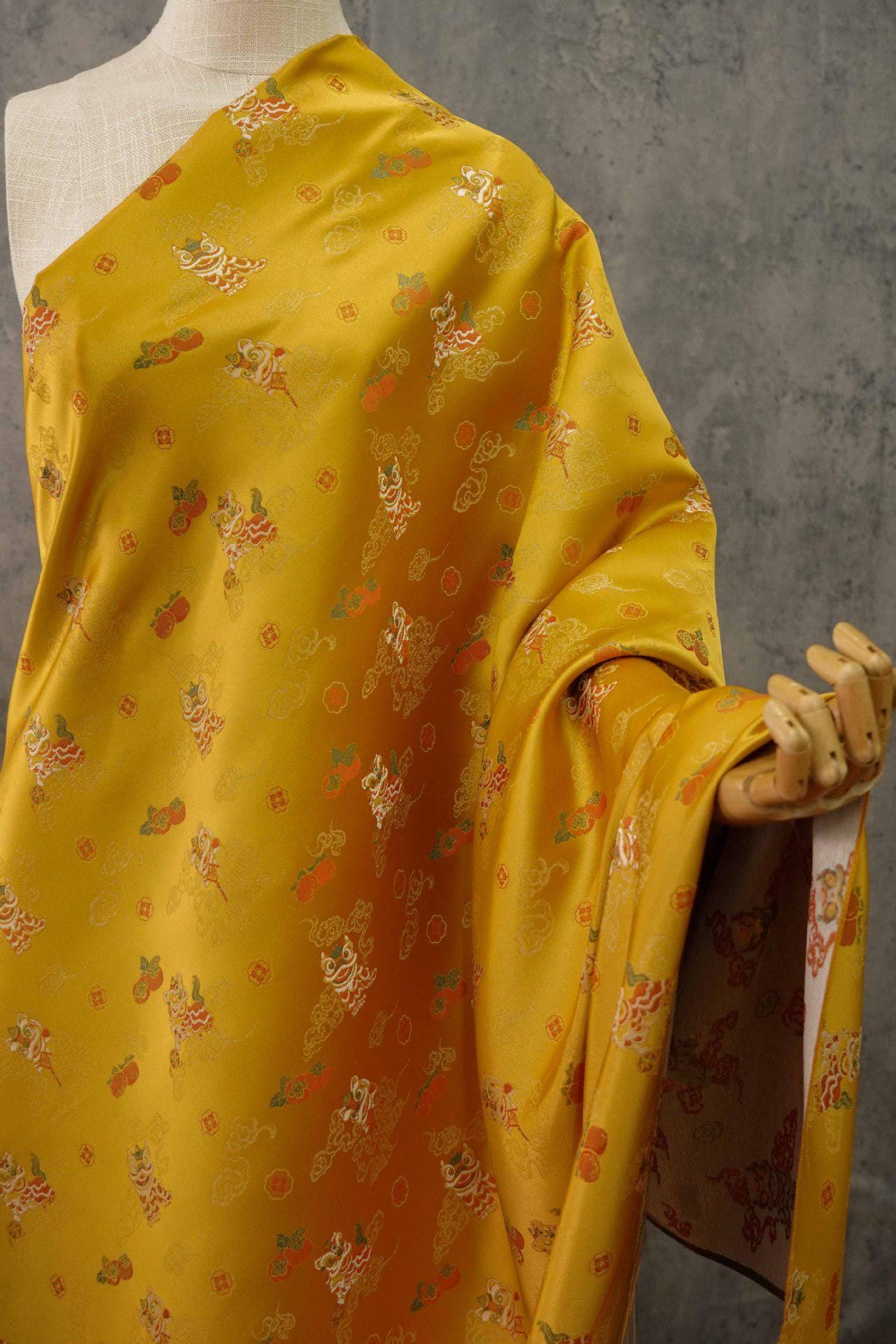 Lion Jacquard Brocade Fabric: 55"W Damask Upholstery, Costume, Decor