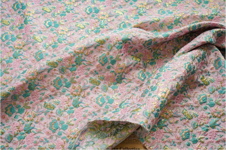 Gold Thread Floral Jacquard Fabric: 56" Wide, Upholstery & Costume