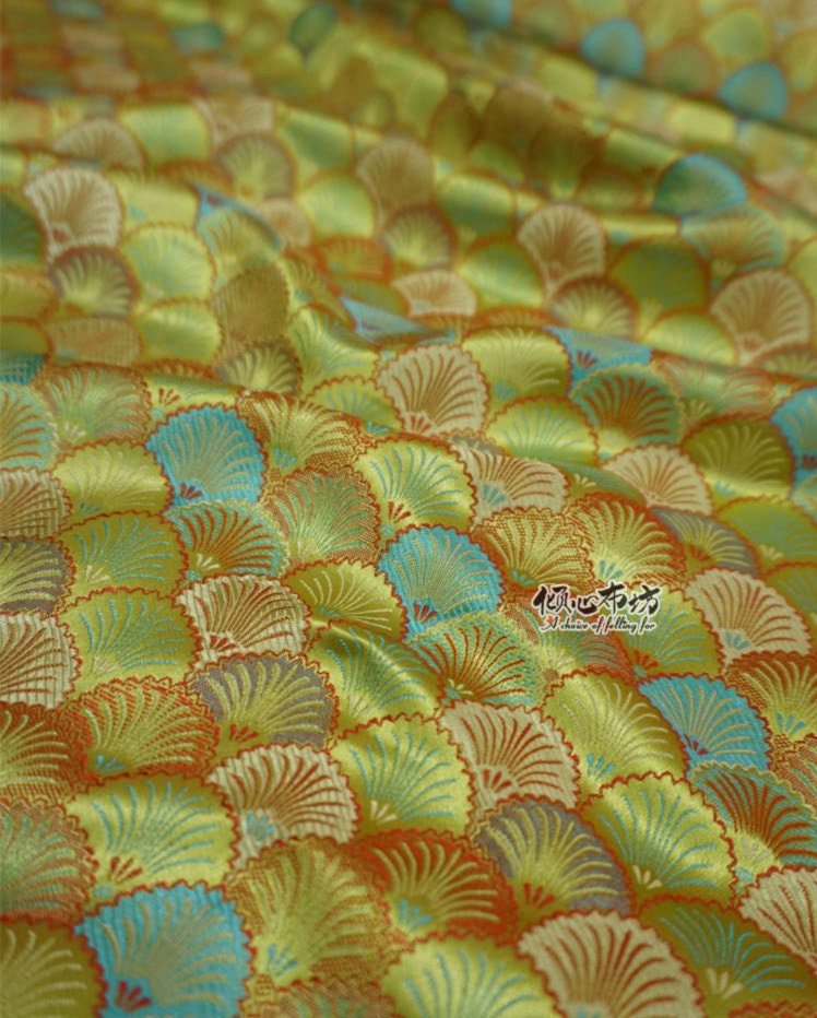 Japanese Shell Kinran Brocade Fabric: Silk Rayon Blend, 29.5�ï