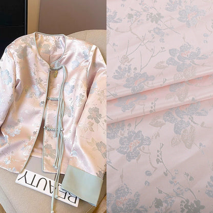 Plum Blossom Brocade Fabric: Light Pink Floral Sewing Material