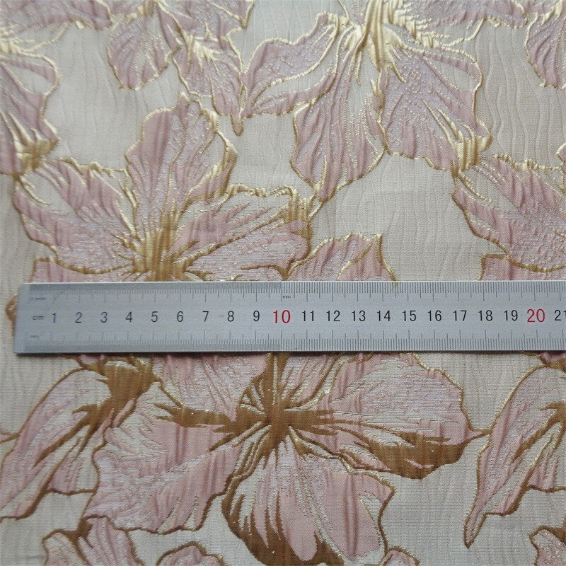 Gold Thread Floral Jacquard Fabric: 3D Embossed Woven Textile, 55"W