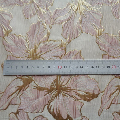 Gold Thread Floral Jacquard Fabric: 3D Embossed Woven Textile, 55"W