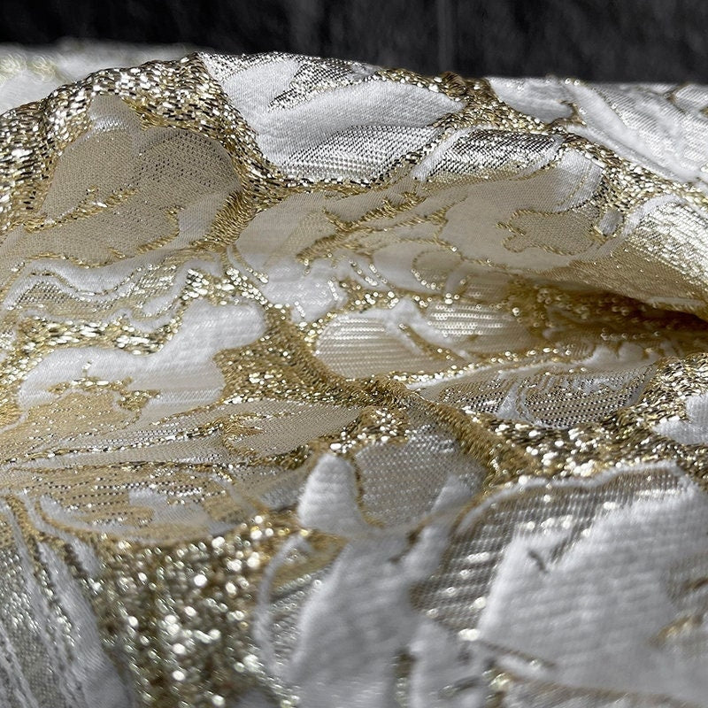 Gold Embossed Jacquard Fabric: 53"W Floral Upholstery Fabric