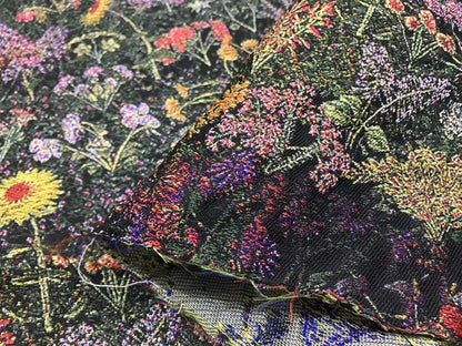 Tissu jacquard à motif floral : texture peinture à l’huile 3D, largeur 140 cm (55 po), vendu au mètre