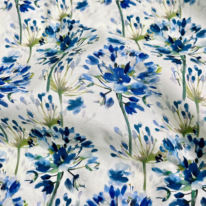 Floral Cotton Fabric: Blue Flower Print, 59" Wide, Sewing Quilting