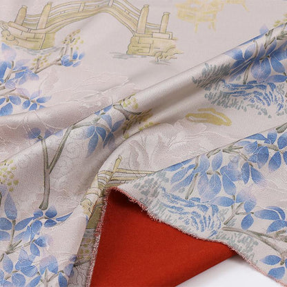Tissu satin Jade Orchidée : gaze cantonaise en soie de thé gambierée - Rose, bleu, violet, ivoire