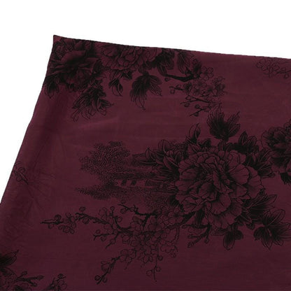 Tissu satiné à motif pivoine : rayonne imprimée de luxe foncée, 150 cm de large