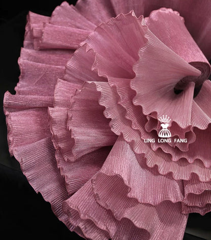 Dentelle organza à lustre métallique : tissu de créateur à volants 3D, 27 cm de large