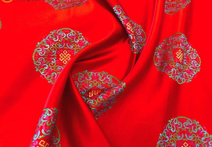 Fu Lu Shou Brocade Fabric: Multicolor Cheongsam Qipao Material
