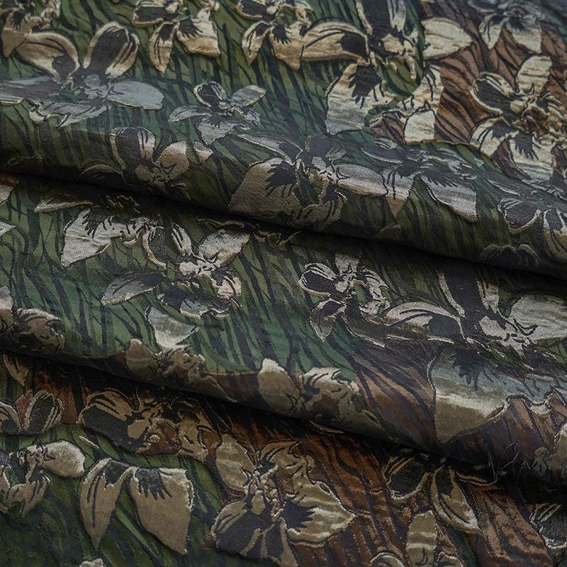 Gold Thread Jacquard Fabric: 3D Flower Design, Upholstery & Costume