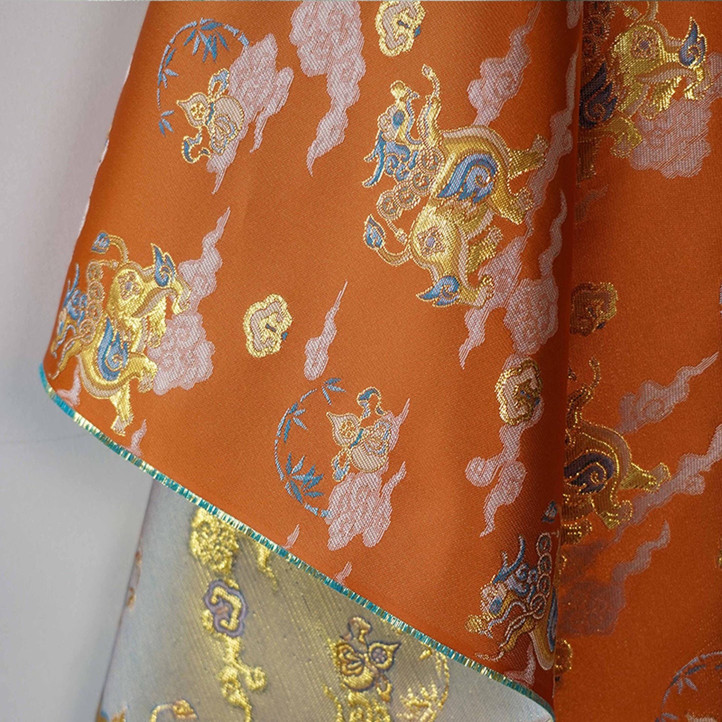 Gold Thread Brocade Fabric: Mongolian Tibetan Style, 60"W, By The Meter